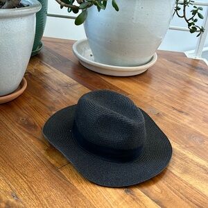 Black woven summer straw hat wide brim